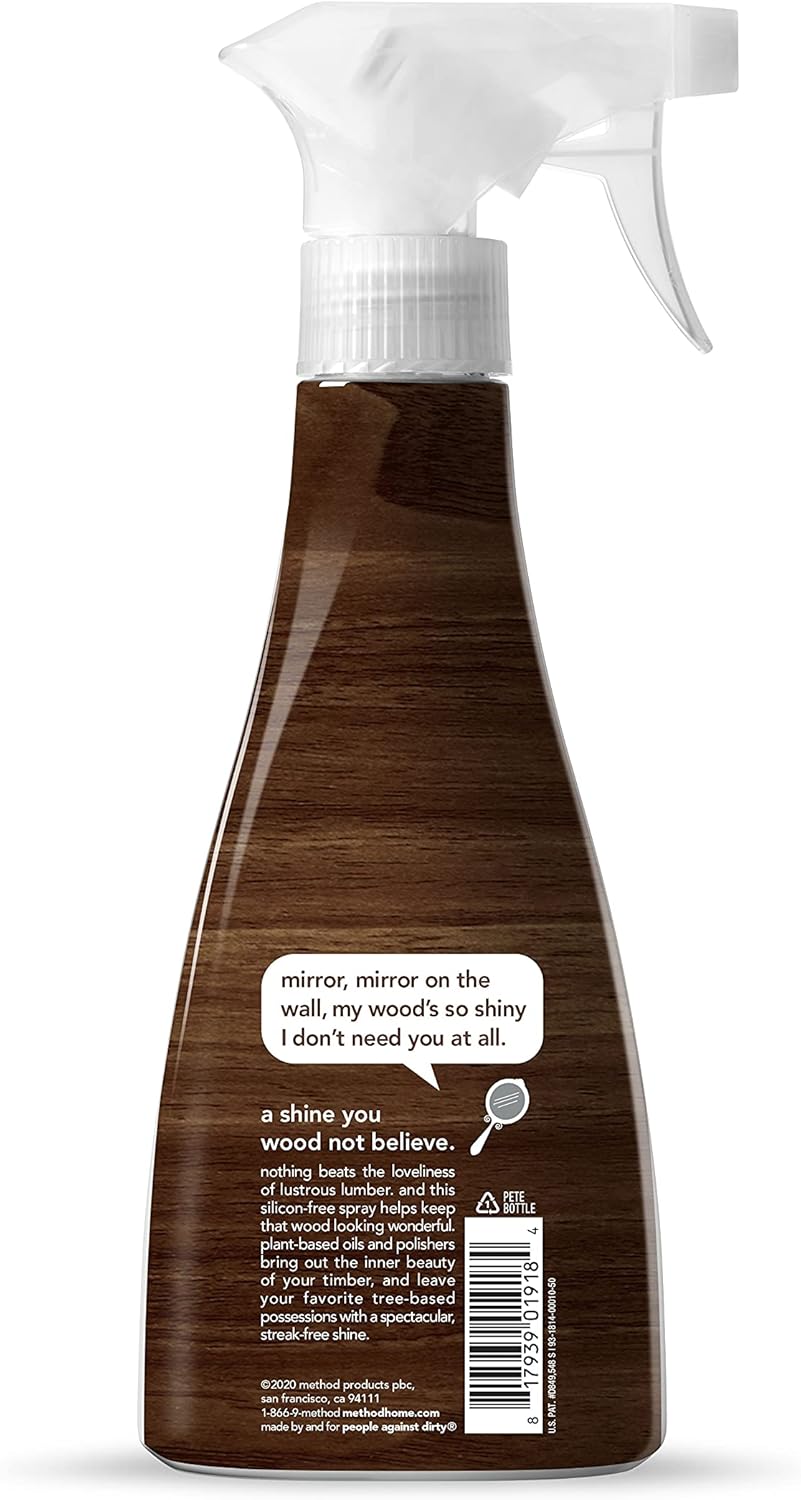 Method Daily Wood Cleaner, Almond, Cleans Shelves, Tables and Other Wooden Surfaces While Removing Dust & Grime, 28 oz Spray Bottles, (Pack of 1)