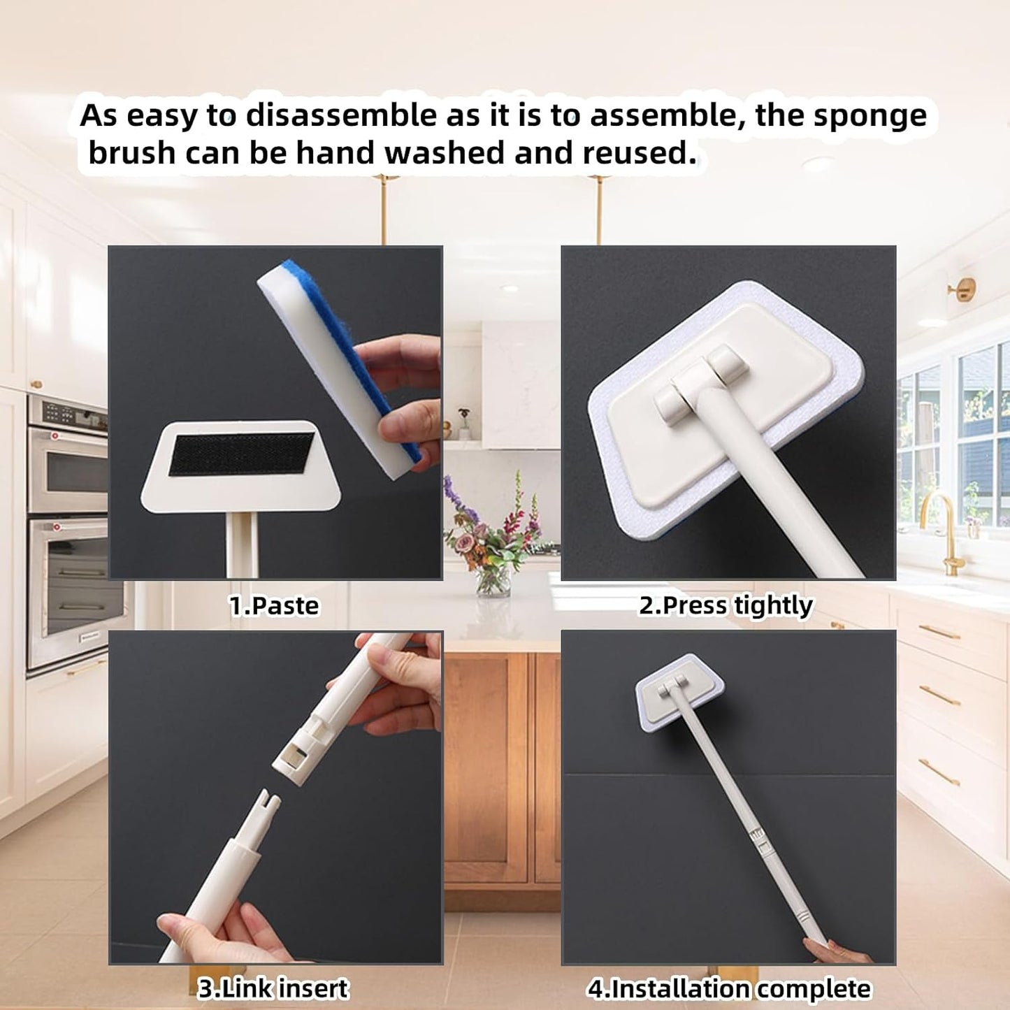 Tub Tile Scrubber Cleaning Brush, Sponge on a Stick for Cleaning Adjustable Long Handled Scrub Brush with 21.7'' Handle for Cleaning Shower Bathroom Vessel Sinks Toilet Wall Floor Black