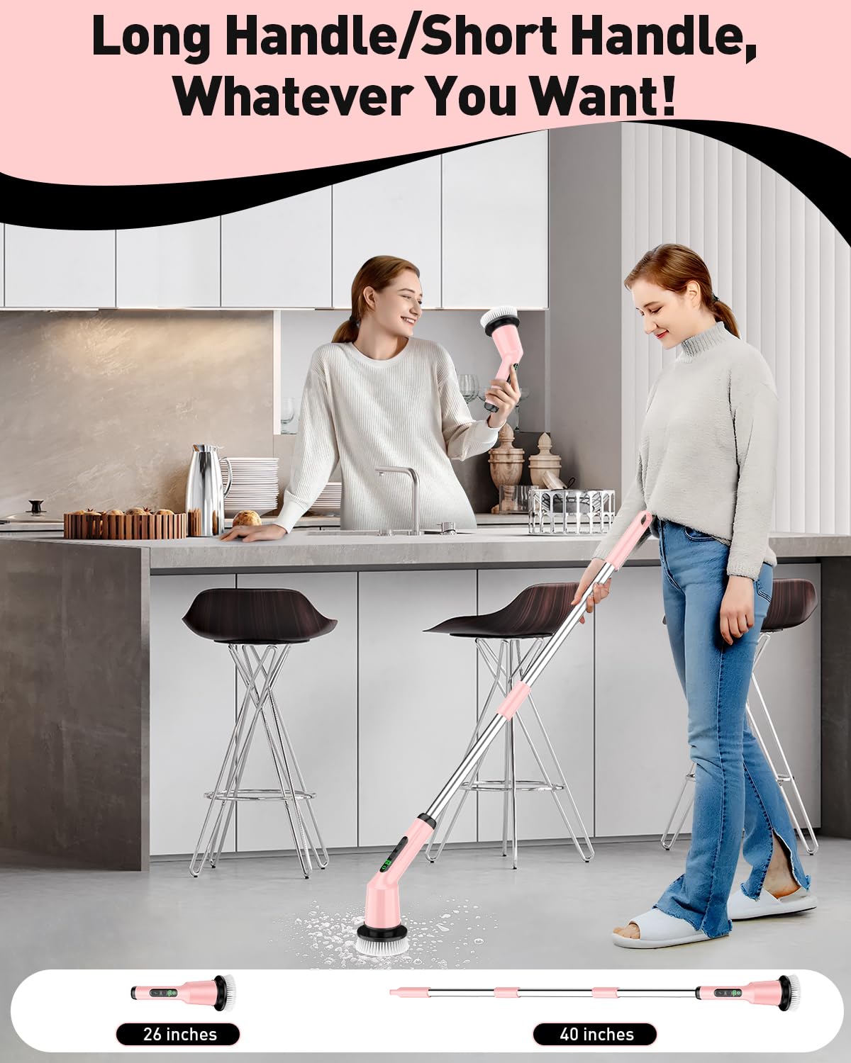 Electric Spin Scrubber for Cleaning Bathroom, Shower Scrubber Cordless Cleaning Brush with IPX7 Waterproof & 2 Speed, 3 Brush Heads, Bathroom Cleaning Supplies for Shower Tub Kitchen Tile Toilet White