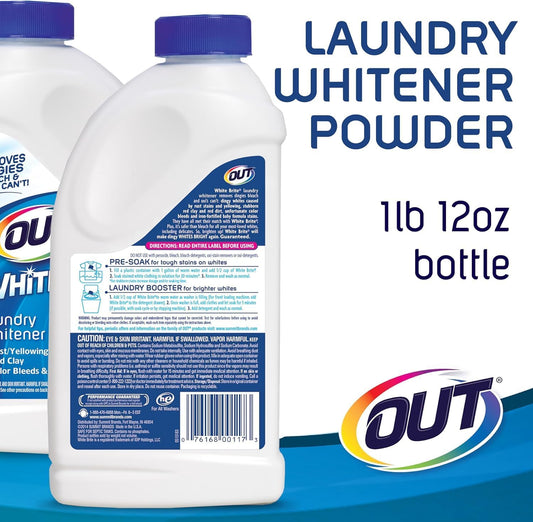 OUT White Brite Laundry Whitener Bleach Alternative, Stain Remover Detergent Booster Powder for Clothes, 4 Pound 12 Ounce Bottle