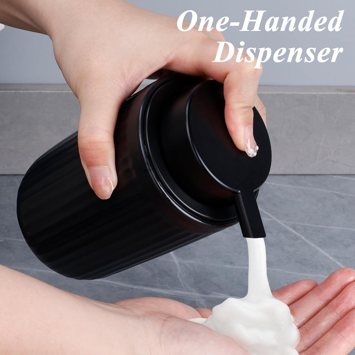 BosilunLife Dish Hand Soap Dispenser - Liquid Pump Soap Dispenser for Bathroom Decro 12oz Ceramic Kitchen Dish Dispenser with Rust-Proof Liquid Pump Modern Refillable Lotion Bottles