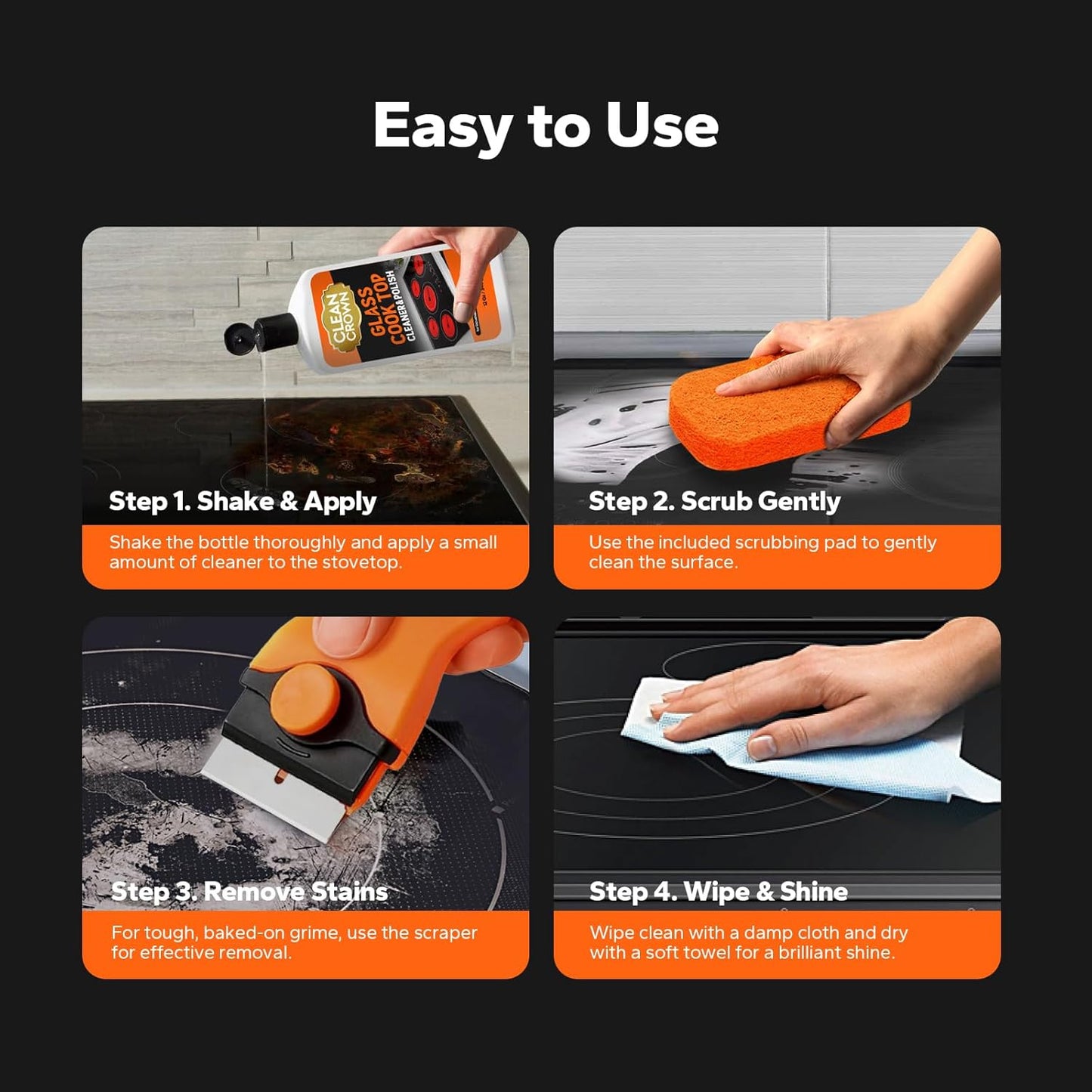 3-in-1 Cooktop Cleaner Kit (8.8 Oz Cooktop Cleaner + Scrubbing Pad + Scraper), Stovetop Cleaner for Electric Top Stoves, Ceramic Cooktops & Fireplace Glass, Remove Burned on Food, Grease
