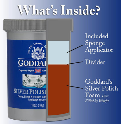 Goddard’s Silver Polish Foam – Silver Jewelry Cleaner for Antiques, Accessories, Ornaments & More – Silver Cleaner for Silverware Protection – Tarnish Remover for Jewelry w/Sponge Applicator (6 oz)