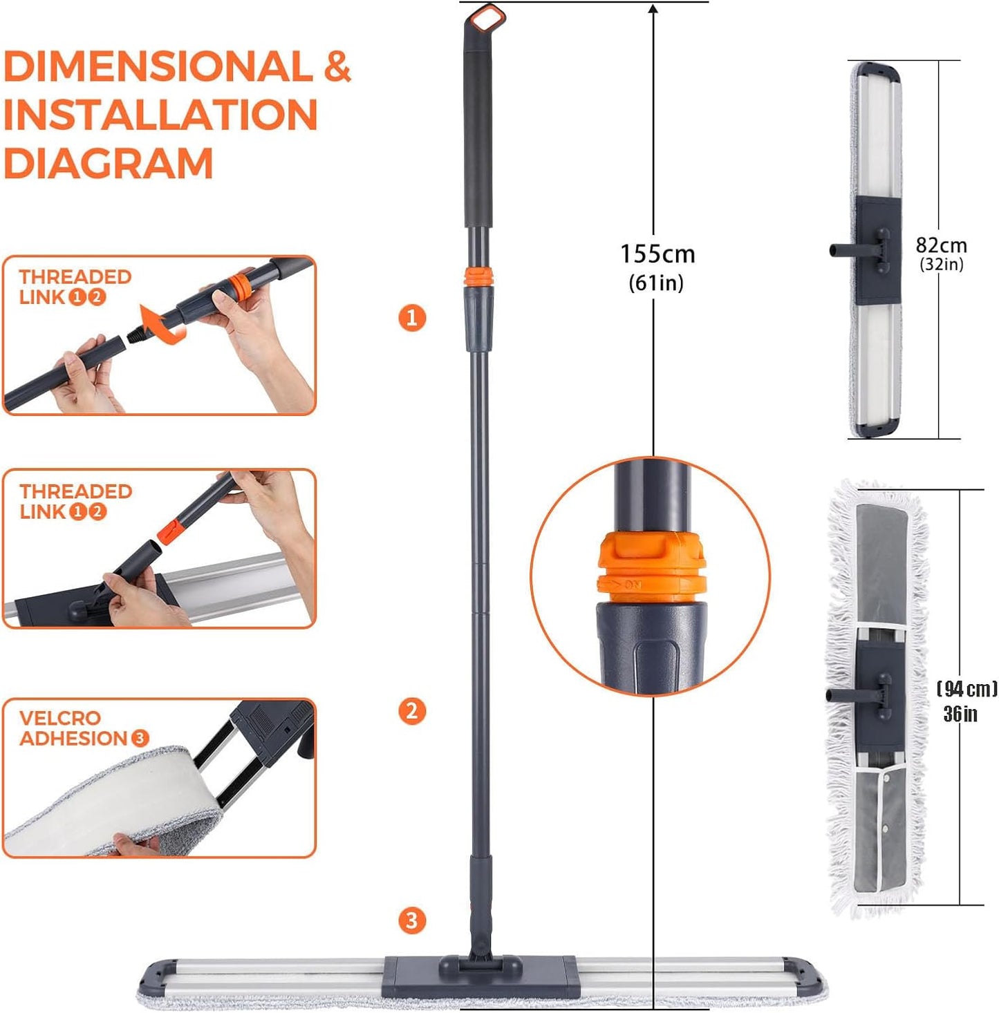 18 Professional Microfiber Mop Large Flat Mops for Floor Cleaning 4 Reusable Washable mop Pads Hardwood Cleaning System Wet and Dust Mop with 61in Long Stainless Steel Handle