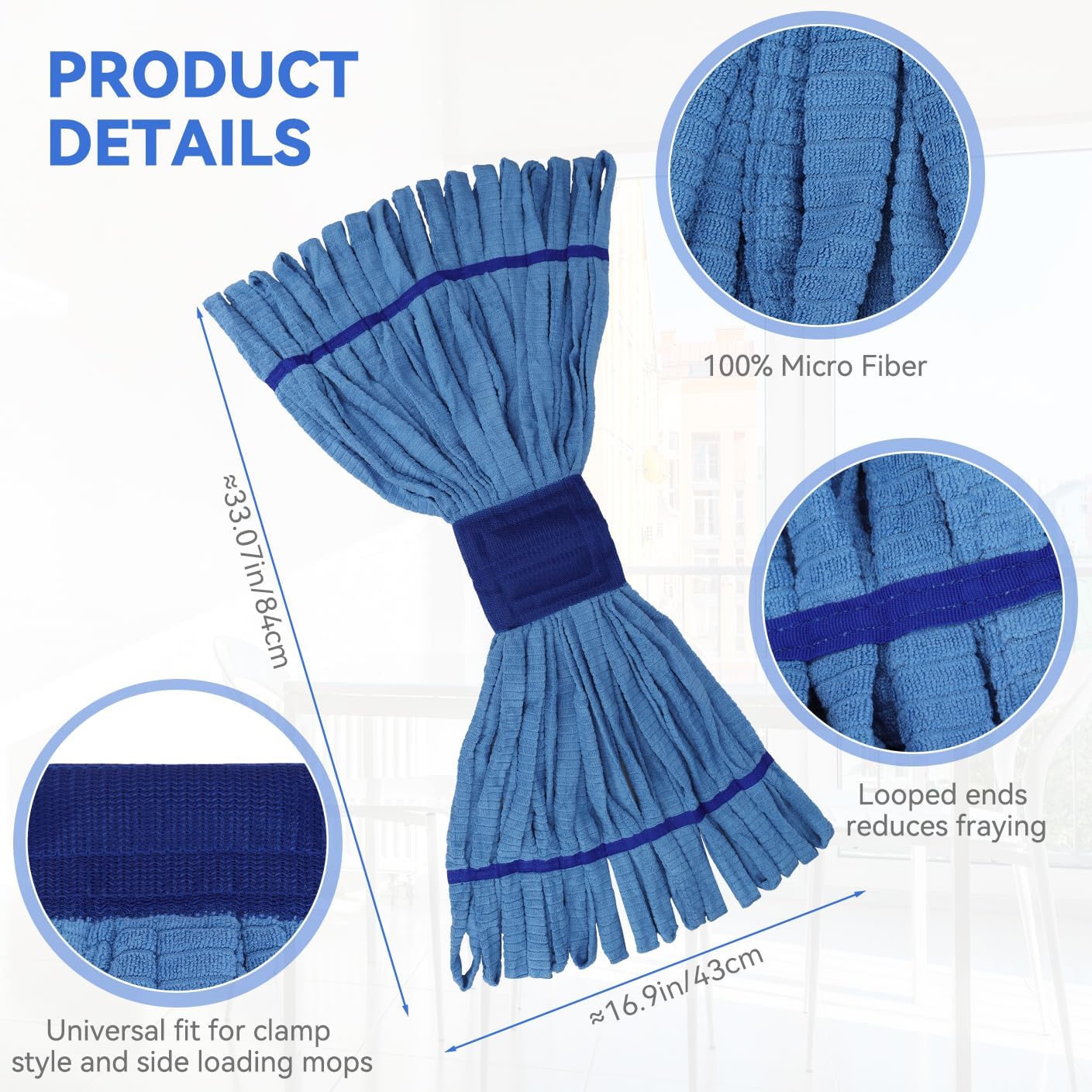 Heavy Duty Commercial Mop Head Replacement Microfiber Tube Mop Heads for Floor Cleaning: 3 Packs Looped End Wet Mop Head Refill for Home Commercial Industrial Use (Yellow)