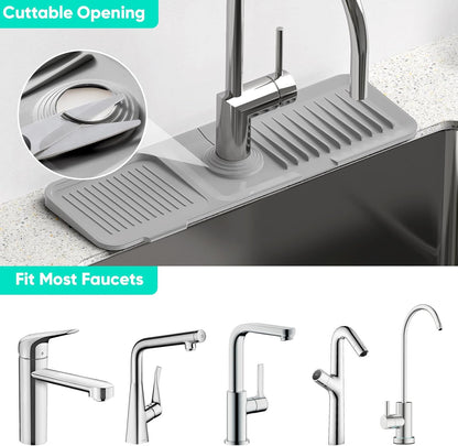 24 Inch Longer Faucet Mat for Kitchen Sink, 5° Slope Fast Self-draining, Kitchen Sink Splash Guard Silicone Sink Faucet Mat Splash Guard Kitchen Sink Area Tidy Splash Faucet Guard Draining Mat