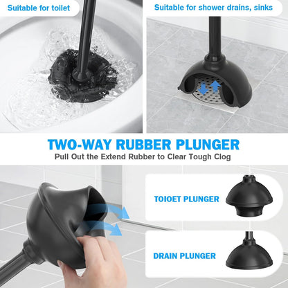Toilet Plunger and Brush Set, Bowl Brush and Heavy Duty Toilet Plunger with Ventilated Holder, 2-in-1 Toilet Brush and Plunger Combo for 5.3-inch Toilet Drain Bathroom Deeply Cleaning(White & Grey)