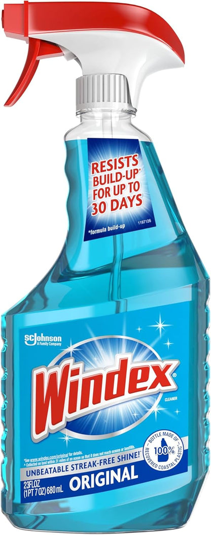 Windex Glass and Window Cleaner Spray Bottle, Bottle Made from 100% Recovered Coastal Plastic, Original Blue, 23 fl oz