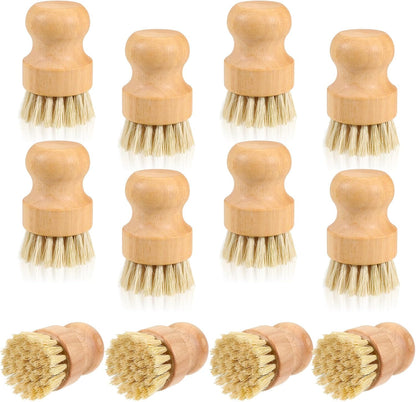 JJUNW 12 Packs Bamboo Dish Scrub Brushes, Wok Brush, Wooden Scrubbers Set Bamboo Scrub Brush Clean Pan for Kitchen Sink Cleaning Cast Iron Pots and Pans