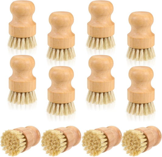 JJUNW 12 Packs Bamboo Dish Scrub Brushes, Wok Brush, Wooden Scrubbers Set Bamboo Scrub Brush Clean Pan for Kitchen Sink Cleaning Cast Iron Pots and Pans