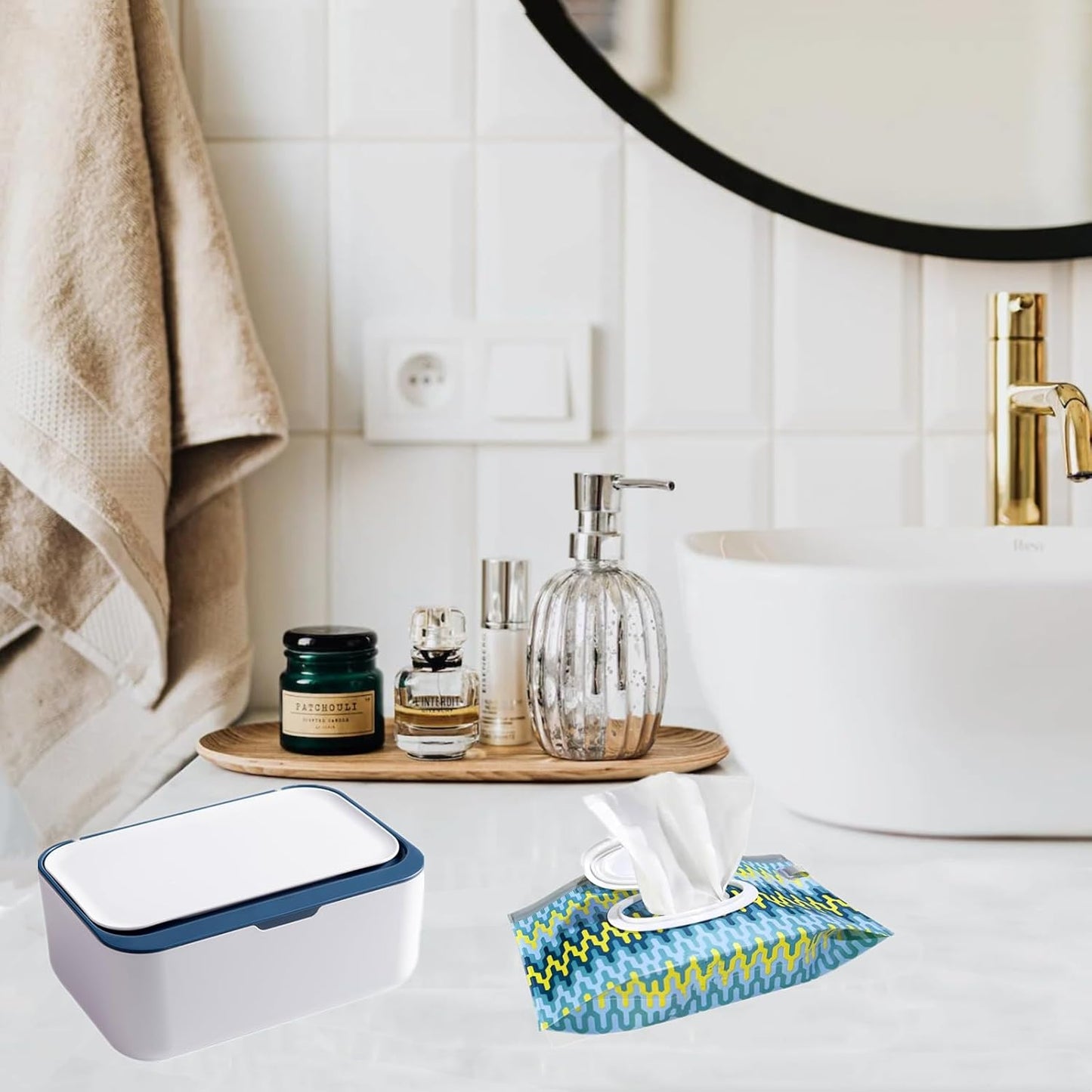 Wipe Dispenser White,Reusable Flushable Wipe Holder Set with 2Pcs Refillable Portable Wipe Bag for Baby Adult Bathroom,Wipe Container with Lids Keeps Wipes Fresh,Baby Shower New Mom Gifts