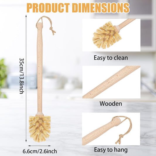 Kifmurase 4PCS Bottle Brush Cleaner, Natural Wood Dish Scrub Brush with Sisal Bristles for Cleaning Bottles Mugs Jars Glasses Dishes Vases, 13.6 x 2.6 Long Handle Non-Scratch Cup Brushes