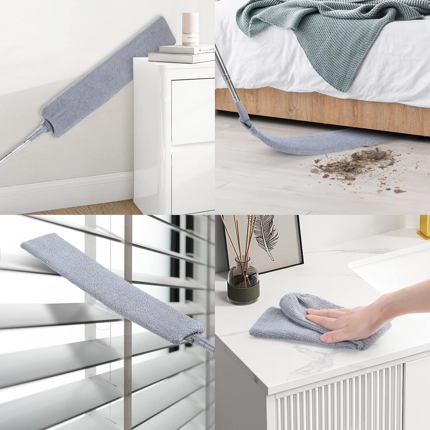 Retractable Gap Dust Cleaner with 3 Microfiber Dusting Cloths & 30-100 inch Extendable Long Handle, Retractable Duster Brush for Cleaning Under Appliances Sofa Couch Bed Refrigerator Furniture