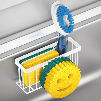MURLONG Sponge Holder Smiley Face, Sink Caddy for kitchen Sink, Kitchen Organizer Sponge Holder with 2 PCS Suction Cups/1 PCS Adhesive Strips, Designed for Sponge, Soap, Dish brush, Scrubber-Black