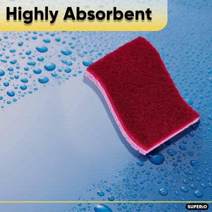 Non-Scratch Cellulose Sponge Kitchen Scrub Sponge with Scouring Pad Set, Good for Non-Stick Cookware Frying Pan, Pot, Counter Top, Sink Scrubbing, Kitchen Scrubbers, Pack of 2, (Red/Pink)