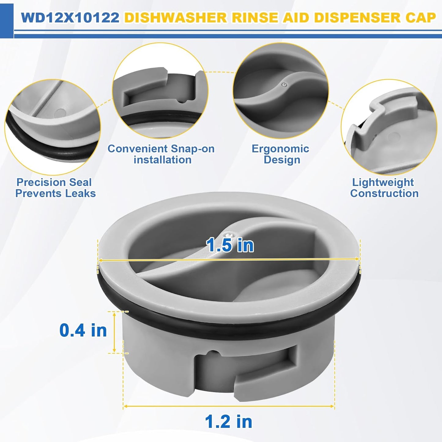 Upgrade WD12X10122 Dishwasher Rinse Aid Dispenser Cap Compatible with GE Dishwashers Replaces WD12X10102 WD12X10200 PS958932 AH958932 EA958932 EAP958919-1 Pack