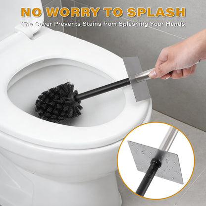 Toilet Bowl Brush and Holder for Bathroom，Resin Toilet Brush and Holder Set with Stainless Steel Handle，Deep Cleaning Modern Toilet Cleaner Brush -Space Saving, Covered Brush (Beige)