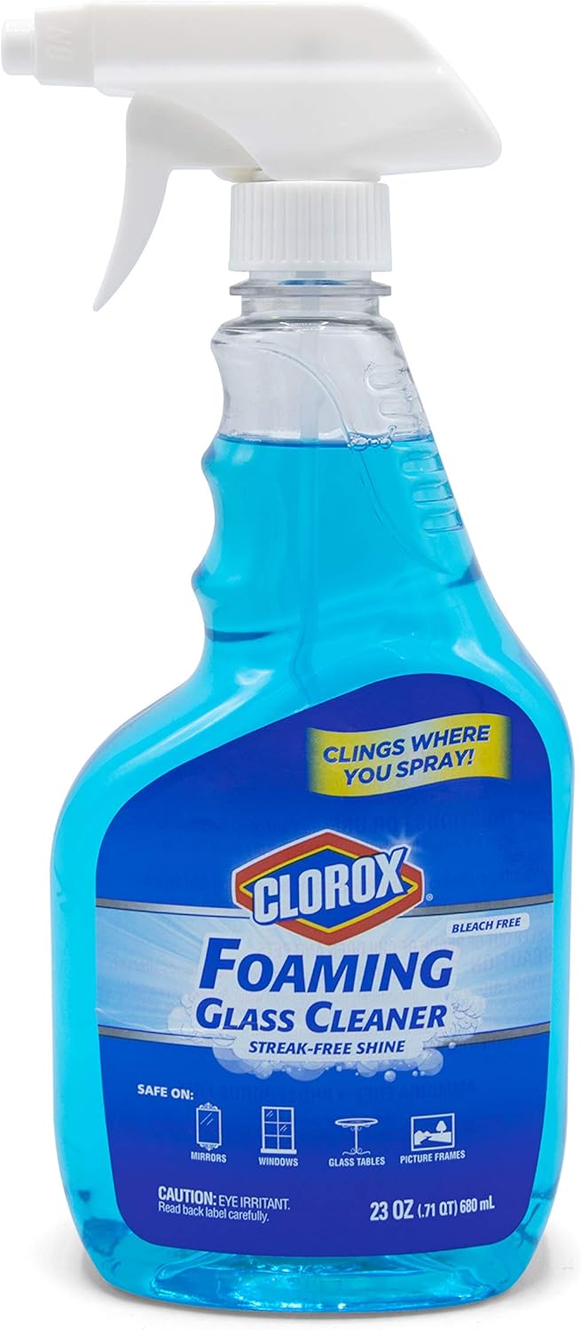 Clorox Foaming Glass Cleaner Trigger Spray, Streak Free No Drip Formula for Windows, Mirrors, and Glass Surfaces, All Purpose Household Cleaning Spray in Fresh Scent, 32 Ounce