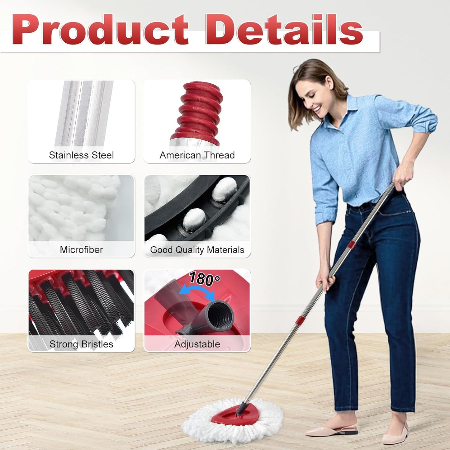 Mop Heads Replacement for Ocedar, Mop Replace Head for Ocedar EasyWring 1 Tank, Microfiber Spin Mop Refills, Include 5 Spin Mop Replacement Head Deep Cleaning Machine Washable with 2 Scrubber Mop Head