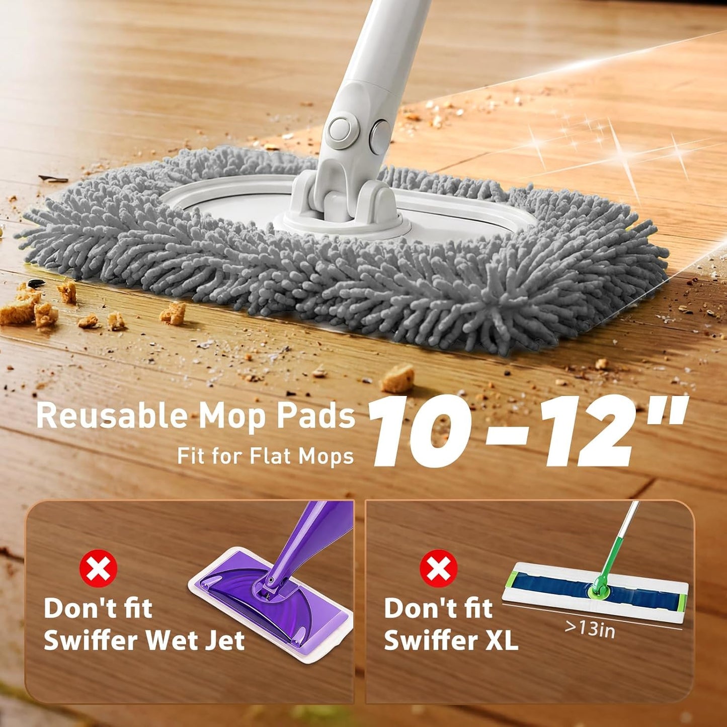 6 Pack Reusable Microfiber Mop Pads Compatible with Sweeper Mops, Replacement Mopping Pads Dry Sweeping Cloths, Washable Chenille Flat Mops Refills for Mopping Floor Cleaning (Mop is not Included)