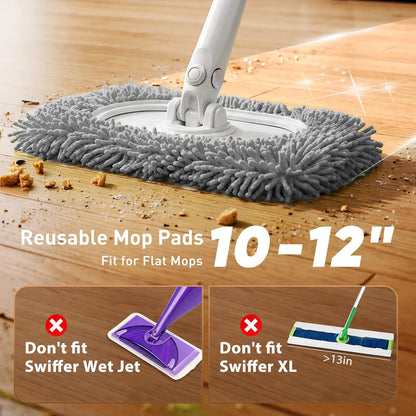 6 Pack Reusable Microfiber Mop Pads Compatible with Sweeper Mops, Replacement Mopping Pads Dry Sweeping Cloths, Washable Chenille Flat Mops Refills for Mopping Floor Cleaning (Mop is not Included)