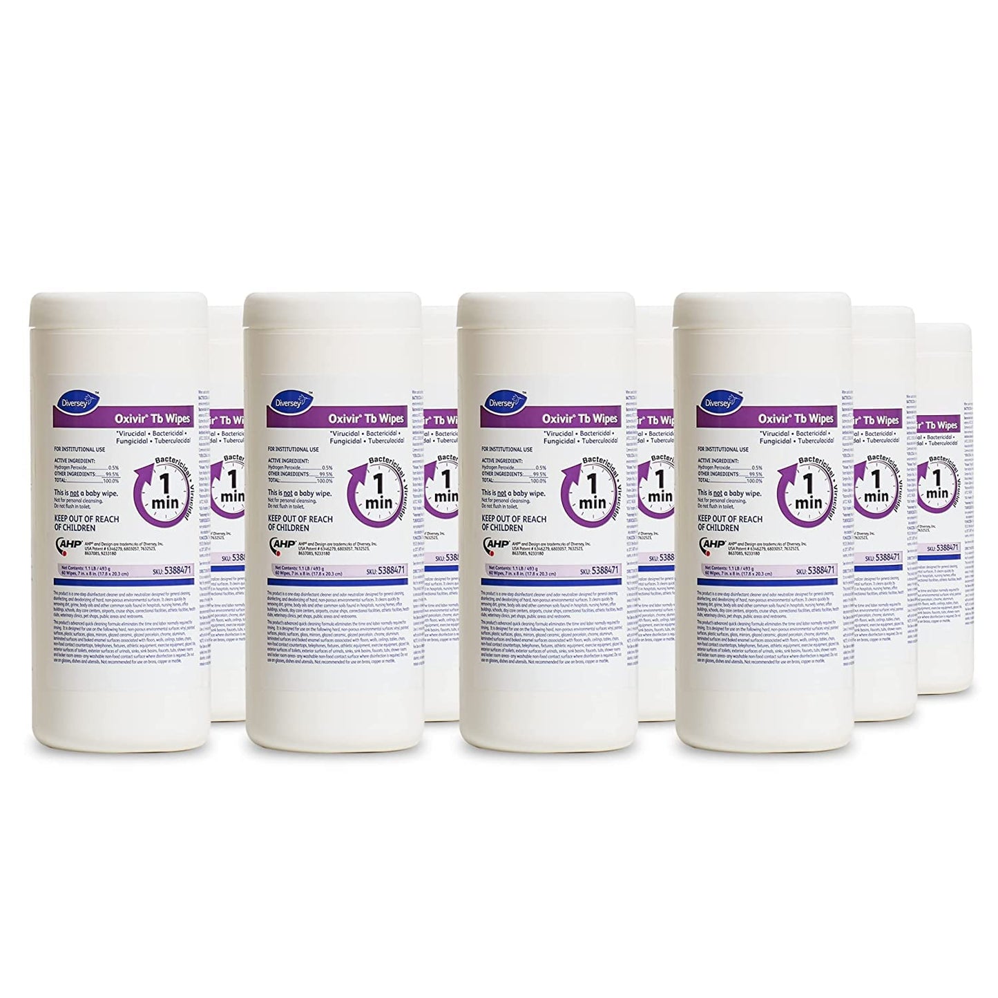 Oxivir Diversey Tb 5388471 Ready-to-Use Disinfectant Cleaning Wipes, Accelerated Hydrogen Peroxide, Large 7x8-Inch Sheets, 60-Wipes, 1-Slim Canister