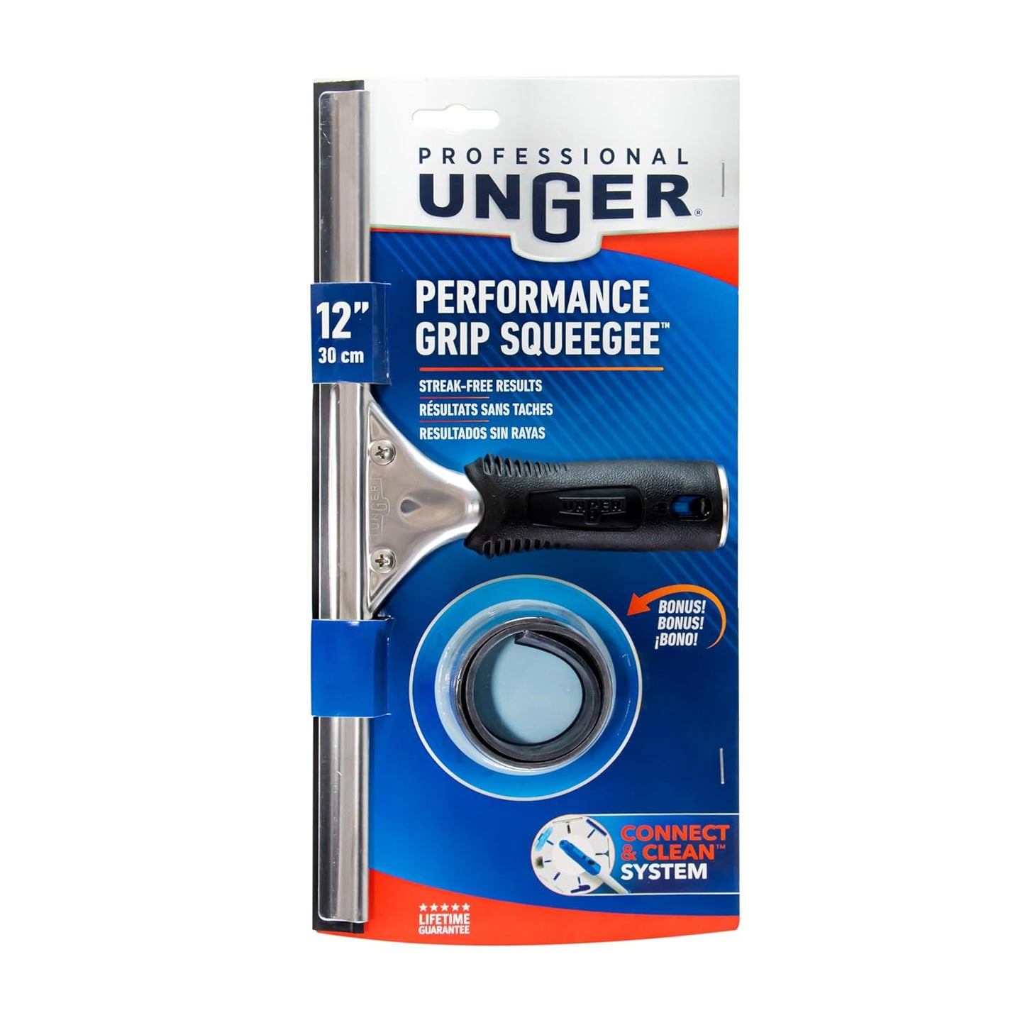 Unger Connect and Clean 16” Performance Window and Glass Cleaning Squeegee with Replacement Rubber, Cleaning Supplies, Heavy Duty Household Cleaner Tools with Streak-Free Results