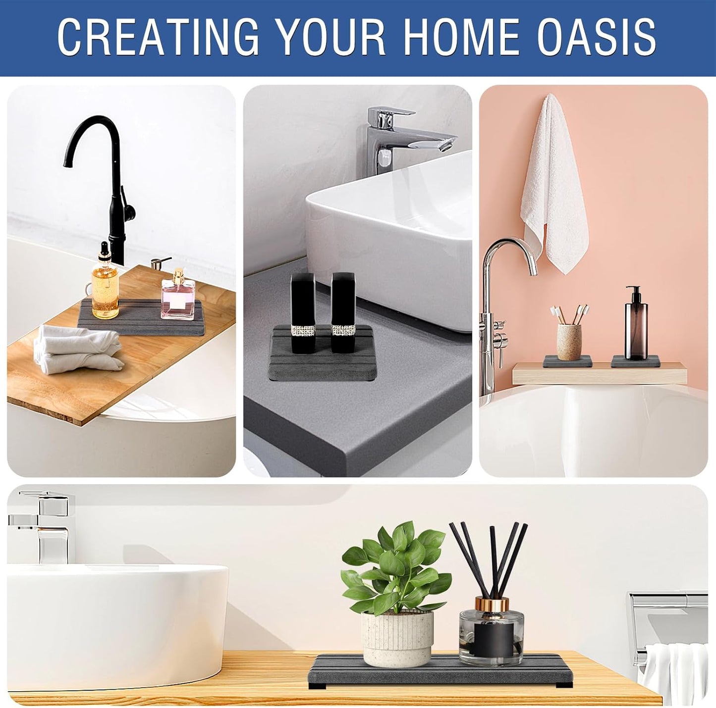 3PCS Water Absorbing Stone Tray, Fast Drying Stone Sink Tray, Stones Soap Trays, Water Absorbent Diatomite Trays, Diatomite Coasters for Kitchen Sink Bathroom Counter, Hand Soap Dish & Holders