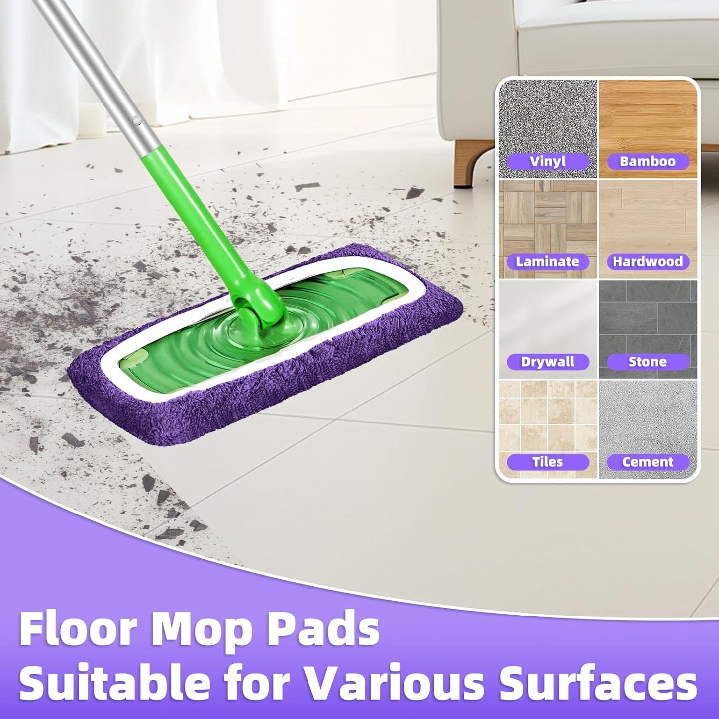 Reusable Mop Pads Compatible with Swiffer Sweeper Mop, Microfiber Dry Sweeping Cloths & Machine Washable Wet Pads Refill for Use on All Sealed Floors - Stone, Hardwood, Laminate & Tile (6 Blue)