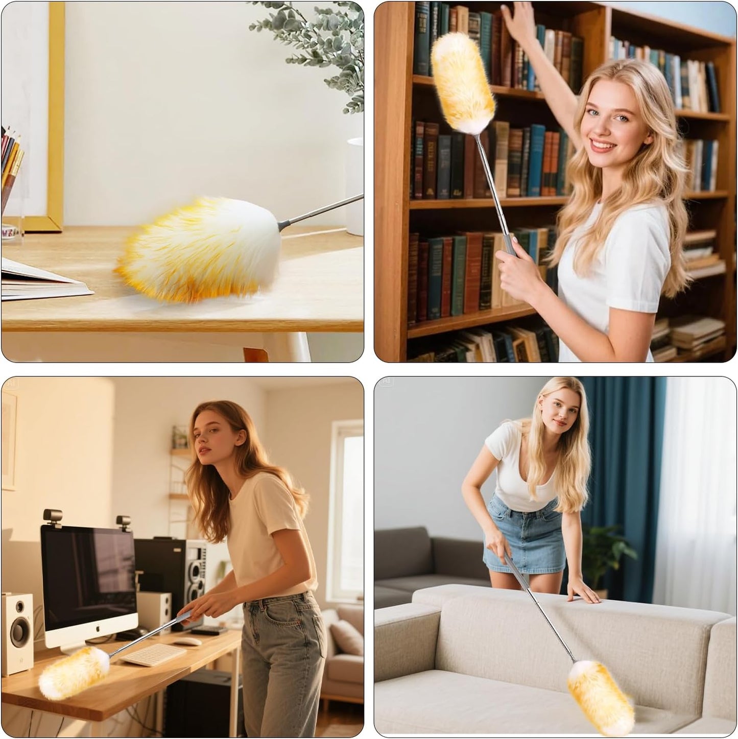 Extendable Cleaning Duster,66.9Inch Telescoping Feather Dusters with Stainless Steel Extension Pole for Cleaning High Ceiling Fan, High Ceilings,Furniture