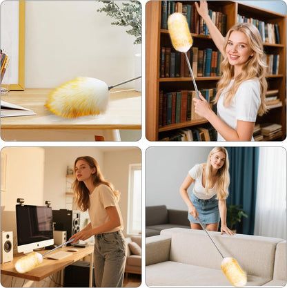 Extendable Cleaning Duster,66.9Inch Telescoping Feather Dusters with Stainless Steel Extension Pole for Cleaning High Ceiling Fan, High Ceilings,Furniture