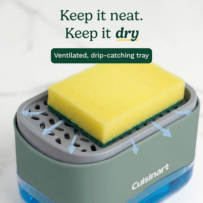 Cuisinart 2-in-1 Dish Soap Dispenser with Sponge Holder and Sponge for Kitchen Sink – Soap Pump Organizer Set with Tray, Countertop Caddy for Dishes, Dishwashing Liquid Dispenser, Sink Essentials