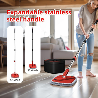 Spin Mop and Bucket Set with Self Separation Dirty and Clean Water System Self Wringing 360° Rotating Clean Mop-Head for Hardwood Tile Marble Floors (Mop Set with 6 Pads)-Grey