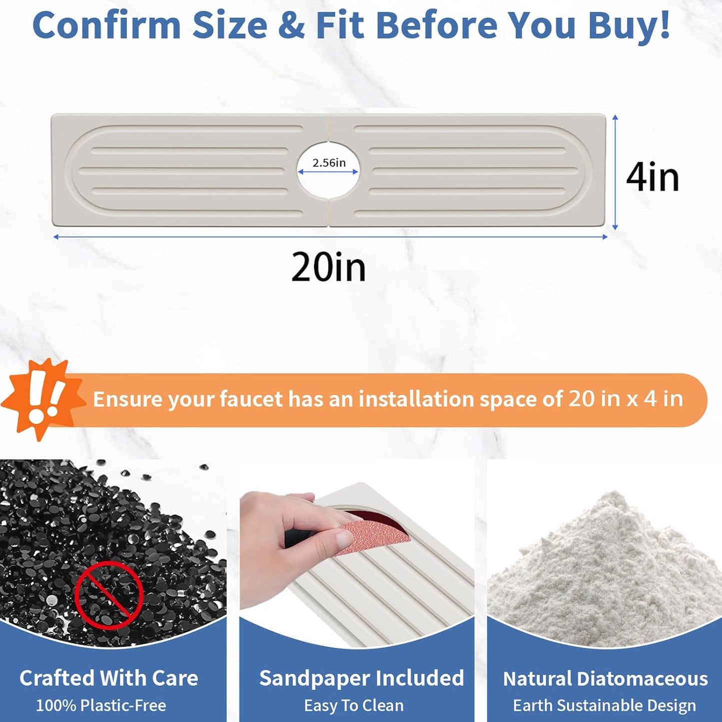 Stone Faucet Mat for Kitchen Sink, Water Absorbing Sink Water Splash Guard, Fast-Drying Kitchen Sink Faucet Mat, Durable Protector and Stone Drying Mat for Kitchen Counter & Bathroom Sink