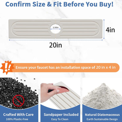 Stone Faucet Mat for Kitchen Sink, Water Absorbing Sink Water Splash Guard, Fast-Drying Kitchen Sink Faucet Mat, Durable Protector and Stone Drying Mat for Kitchen Counter & Bathroom Sink
