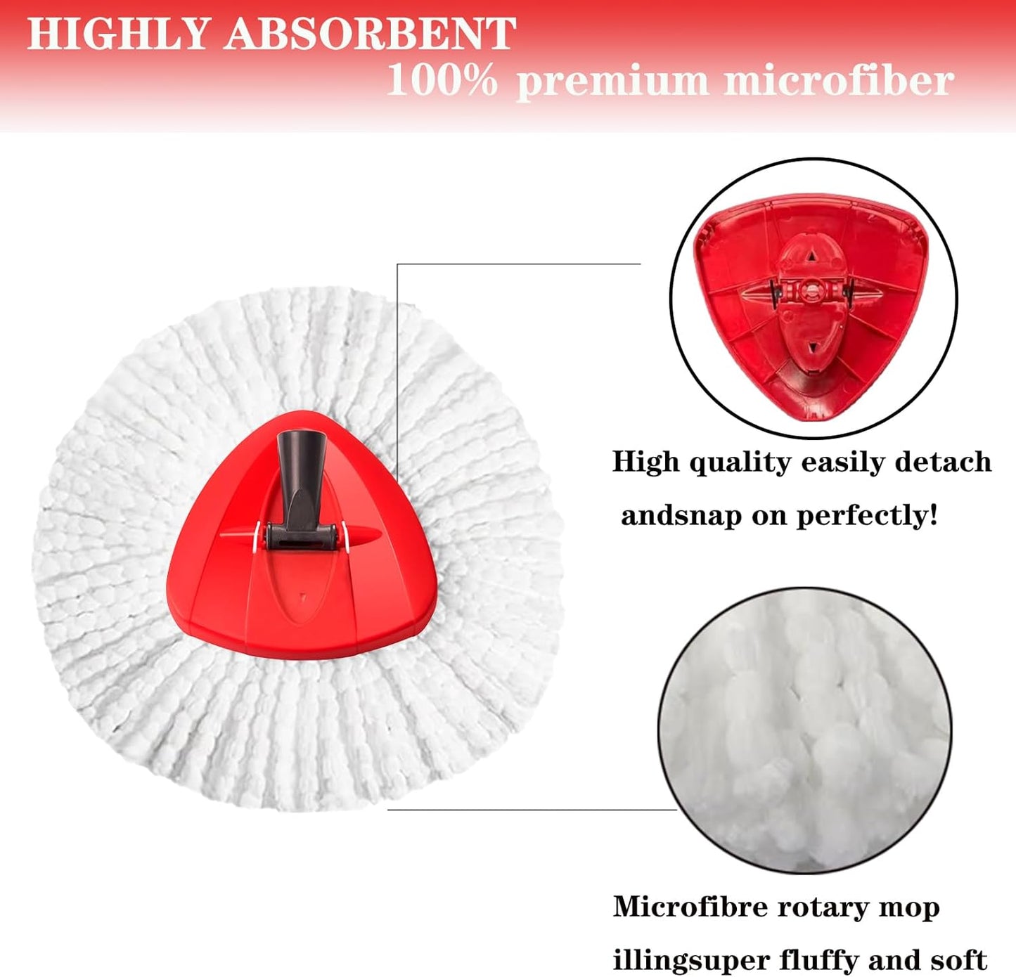 Spin Mop Replacement Head Mop Replace Head Compatible with O Cedar EasyWring Spin Mop - 4 O-Ceda Mop Refills、30-58in Mop Handle and 1 Mop Base and 1 Mop Base Scrub Brush Combo Set