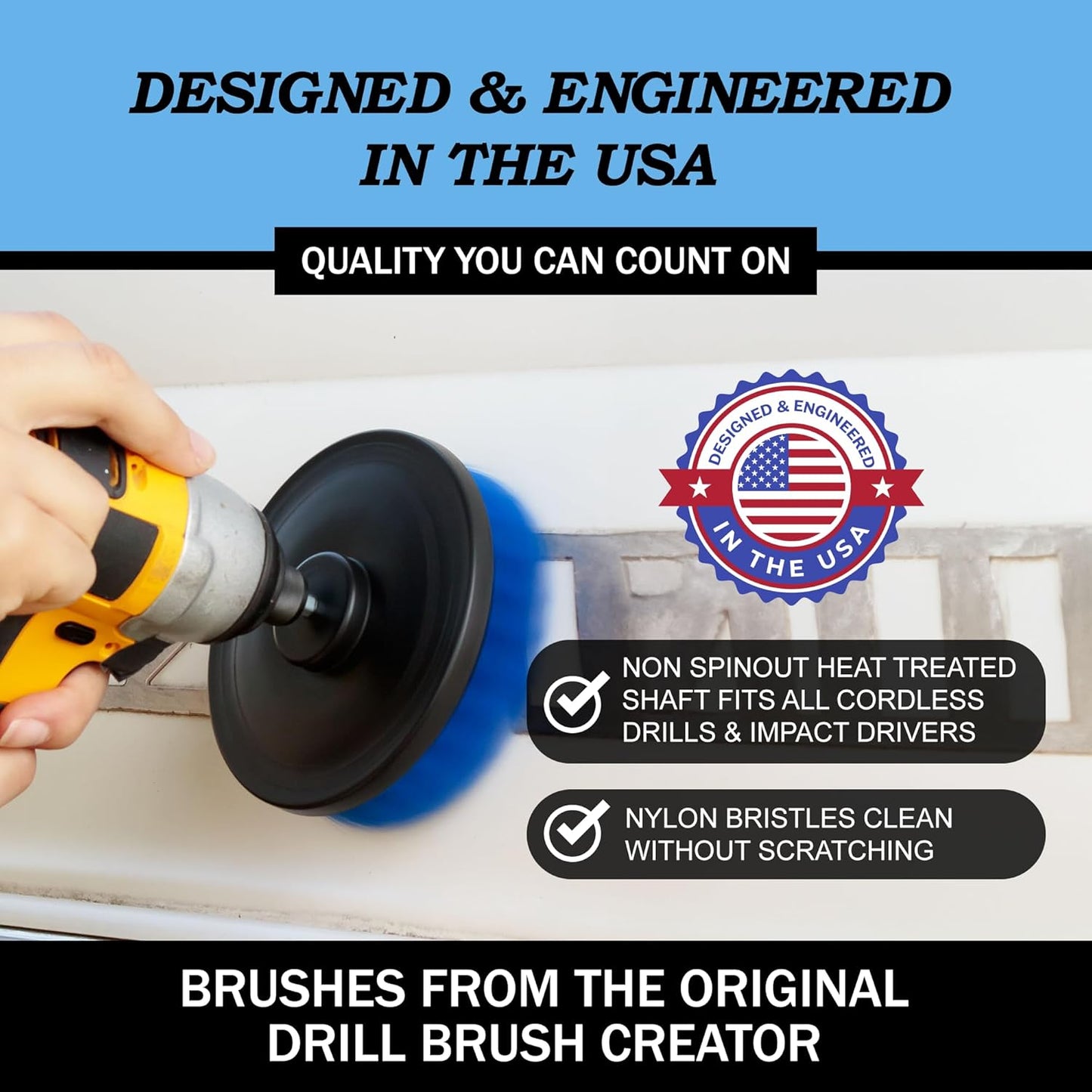 Drillbrush Drill Brush Attachment Set for Bathroom Cleaning – Power Scrubber Brush Kit for Tub, Tile, Shower, and Grout – All-Purpose Household Cleaning Brushes for Drill - Electric Grout Cleaner Kit