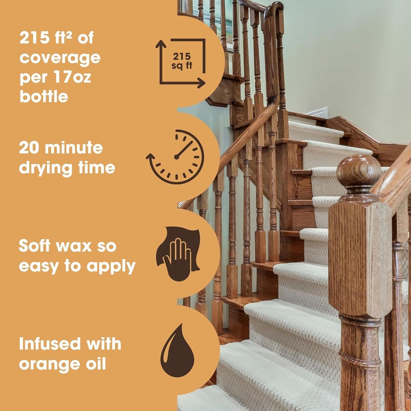 Furniture Clinic Wood Wax & Polish – Natural Beeswax & Orange Oil Wood Conditioner – Restores Shine to Furniture, Tables & Kitchen Cabinets – Safe for All Finished & Unfinished Wood – 8.5oz