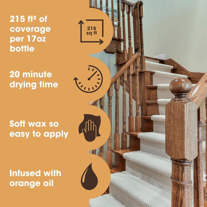 Furniture Clinic Wood Wax & Polish – Natural Beeswax & Orange Oil Wood Conditioner – Restores Shine to Furniture, Tables & Kitchen Cabinets – Safe for All Finished & Unfinished Wood – 8.5oz