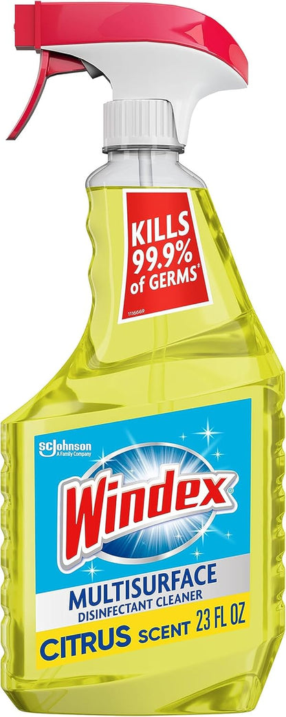Windex Multipurpose Cleaner Disinfectant Spray Bottle, Fast Clean Surface Cleaner, Citrus Scent, 23 Fl oz