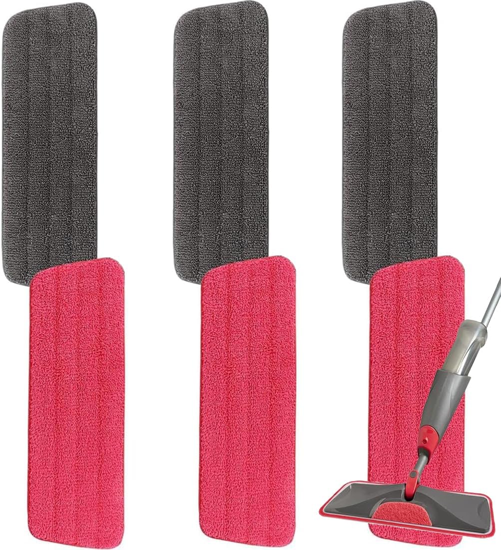 16.5 inch Microfiber Mop Pads for Rubbermaid Reveal Spray Mop and Any 16.5" Flat Mop - 10 Pack 13''-15'' Spray Mop Pad Reusable Washable Replacement Refills - Red & Grey