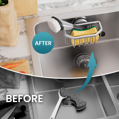 TAILI Sponge Holder for Kitchen Sink with Strong Suction Cup, Rustproof Aluminum Sink Caddy for Sponges, Removable Sponge Holder, Dish Brush for Scraper - Silver