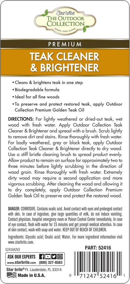 STAR BRITE Outdoor Collection Teak Cleaner & Brightener - One-Step Teak Restoration, Renew Weathered, Gray Teak for Refinishing or Oiling - 32 OZ Spray