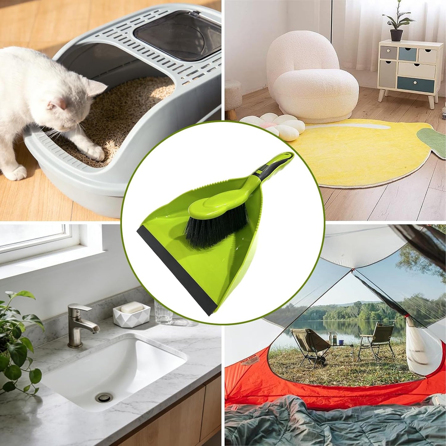 Dust Pan, Dustpan and Brush Set, Hand Broom and Dustpan Set, Small Dustpan and Brush Set, Mini Broom for use on Kitchen Floors, Tables, and Animal Cages Cleaning.（Green）