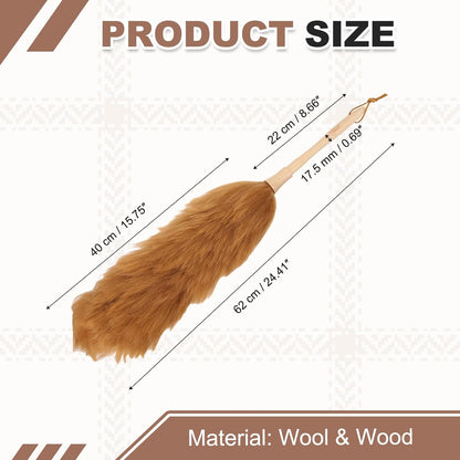 uxcell Wool Duster, 14.2" Natural Feather Cleaner Household Cleaning Duster with Solid Wooden Handle for Cleaning Fans Window Blinds Shelves Furniture, Pink