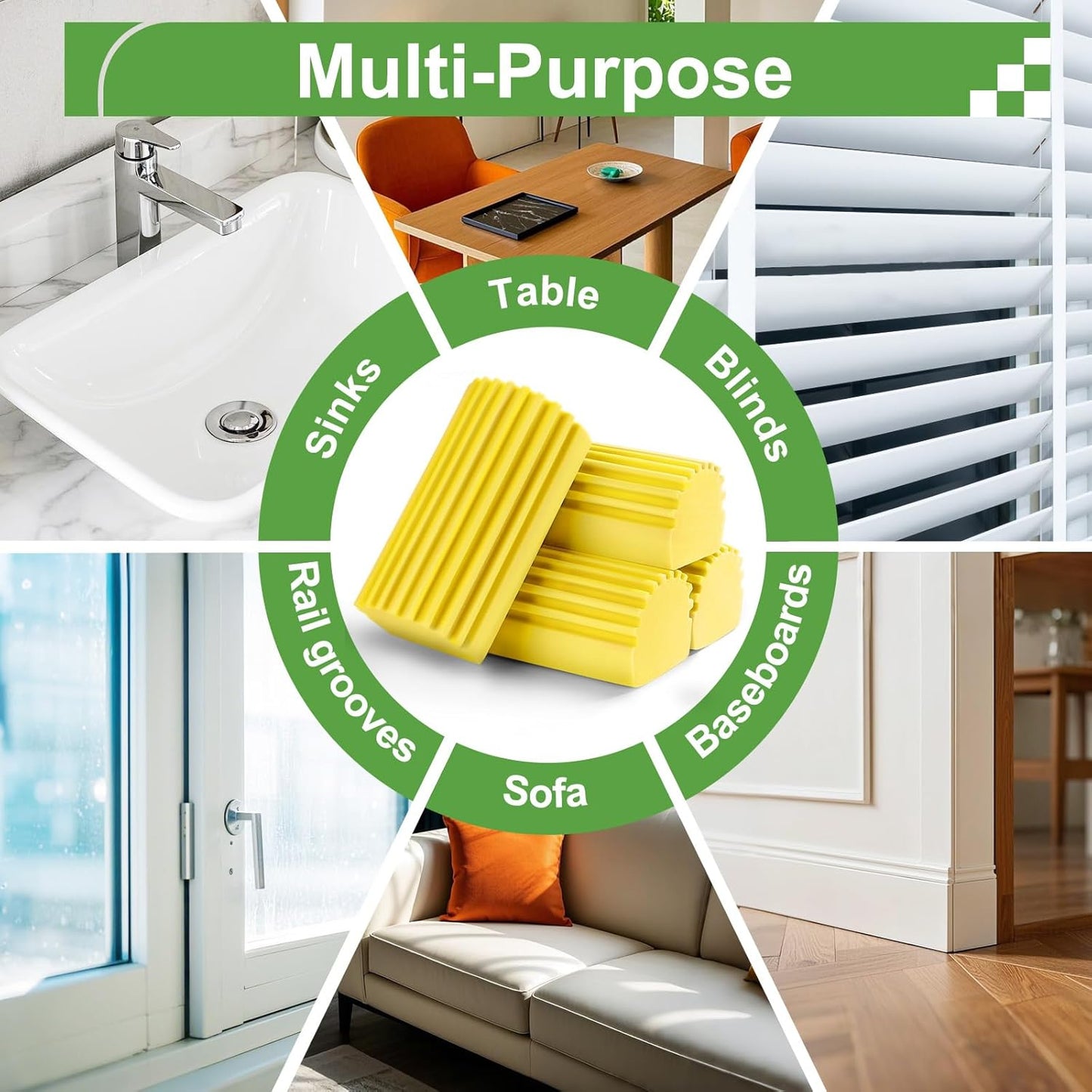 Jeymei 4-Pack Damp Clean Duster Sponge,Gray Damp Dusting Sponge,Duster Baseboard Cleaner Sponge with Ridges,Reusable Wet Duster Sponge,Household Cleaning Sponges for Blinds,Window Track Grooves
