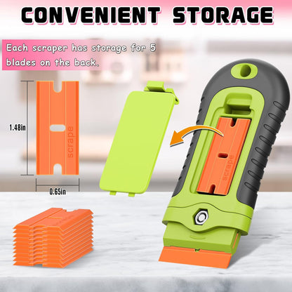 DIYSELF 1 Pack Razor Blade Scraper with 15 Extra Blades, Scraper Tool for Cleaning Window, Paint, Cooktop, Oven, Glass Stove Top Scraper, Razor Scraper with Buit-In Blade Storage