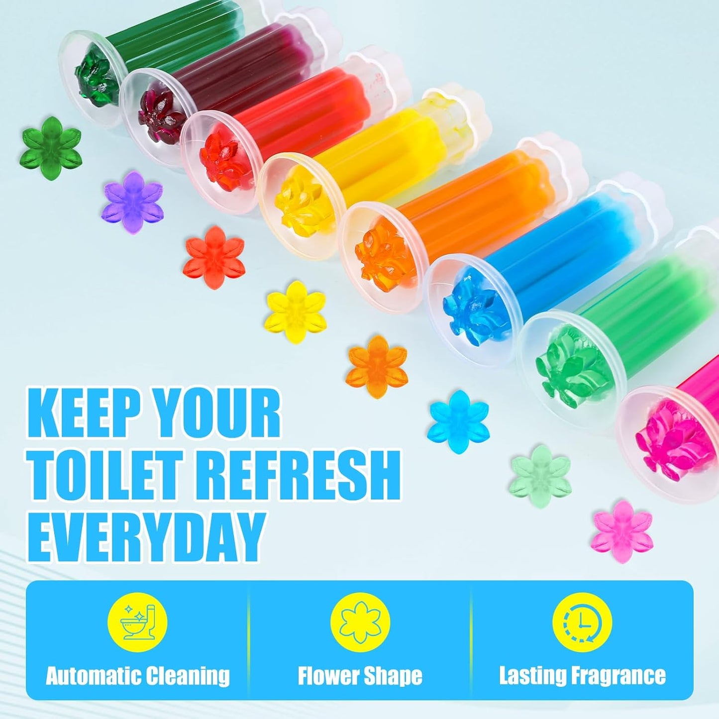 4 Pack Toilet Gel Stamp, 48 Stamps 4 Kinds Of Scent Toilet Bowl Cleaner Gel, Long-Lasting Flowers Shaped Bathroom Freshener, Keeps Toilet Fresh Fragrant and Clean