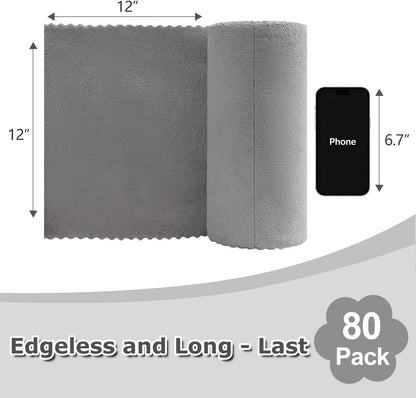 80 Pack Microfiber Cleaning Cloth Roll Reusable Paper Towels 12"x12" Tear Away Cloth, Microfiber Towels for Cars, Wash Cloths, Lint Free Dark Grey Rags for House, Kitchen,Window,Cleaning Supplies