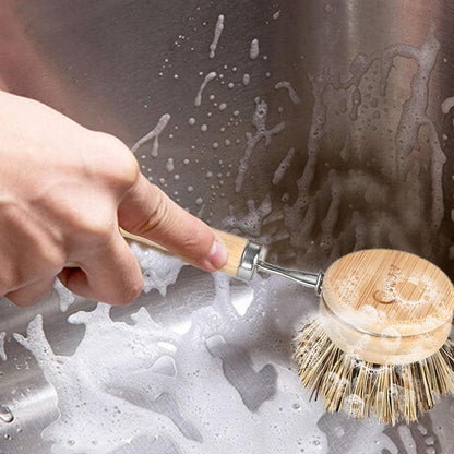 Bamboo Dish Brush with Handle - Soft Bristle, Non Toxic Dish Scrubber Compostable & Sustainable Bamboo Scrub Brush for Dishes, Pots and Pans